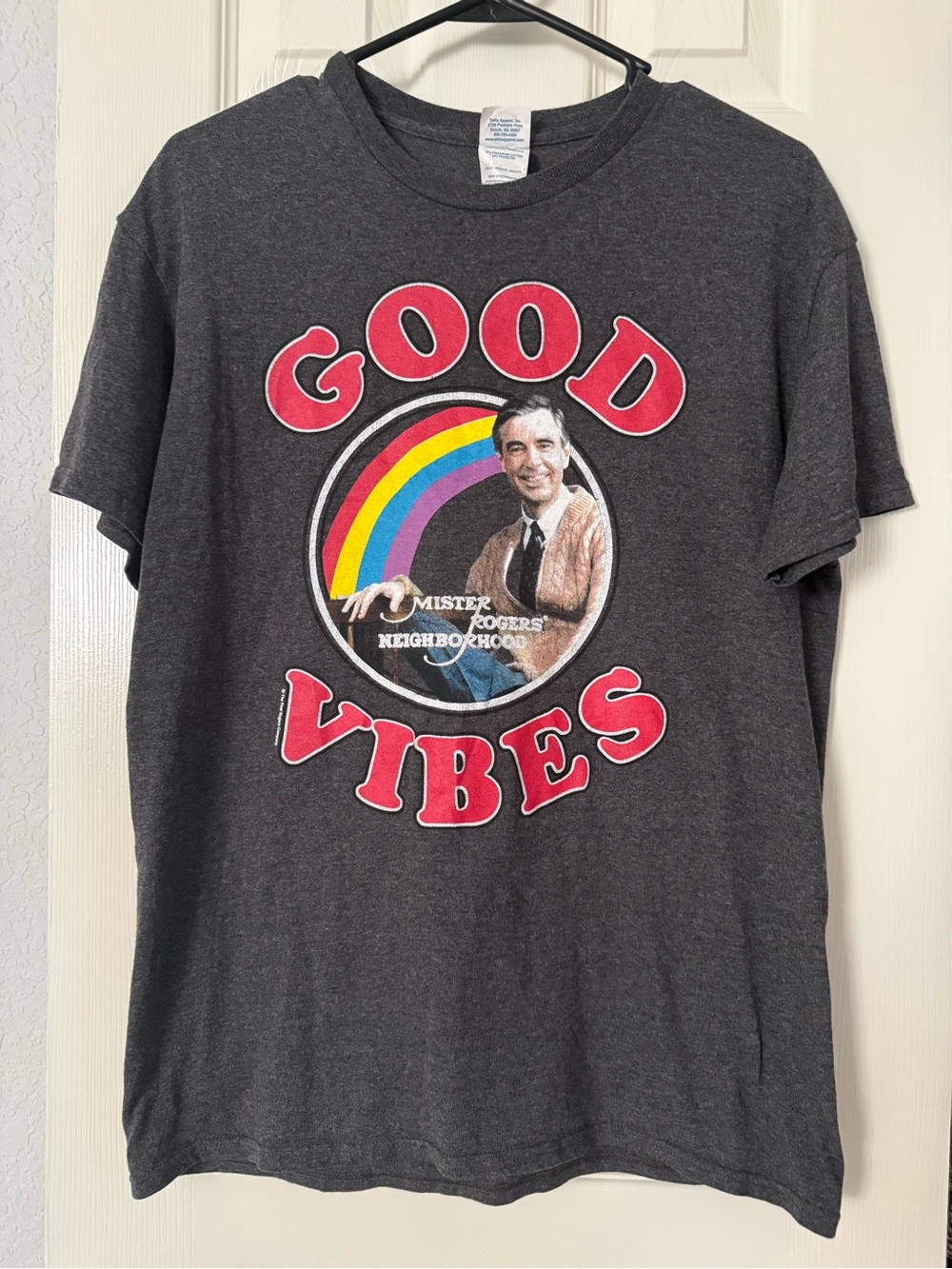 Delta Charcoal 'Good Vibes' Mister Rogers Graphic Tee with Rainbow